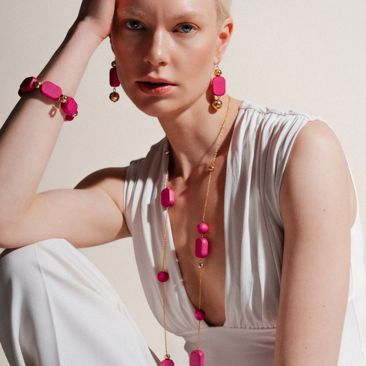 Saimi bracelet, pink and gold
