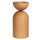 Duo candleholder, oak and gold, 23,5 cm