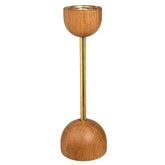 Duo candleholder, oak and gold, 24,5 cm