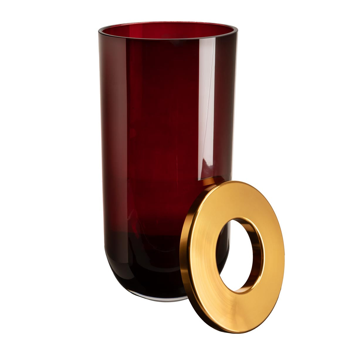 Duo glass vase, red and gold, 24 cm