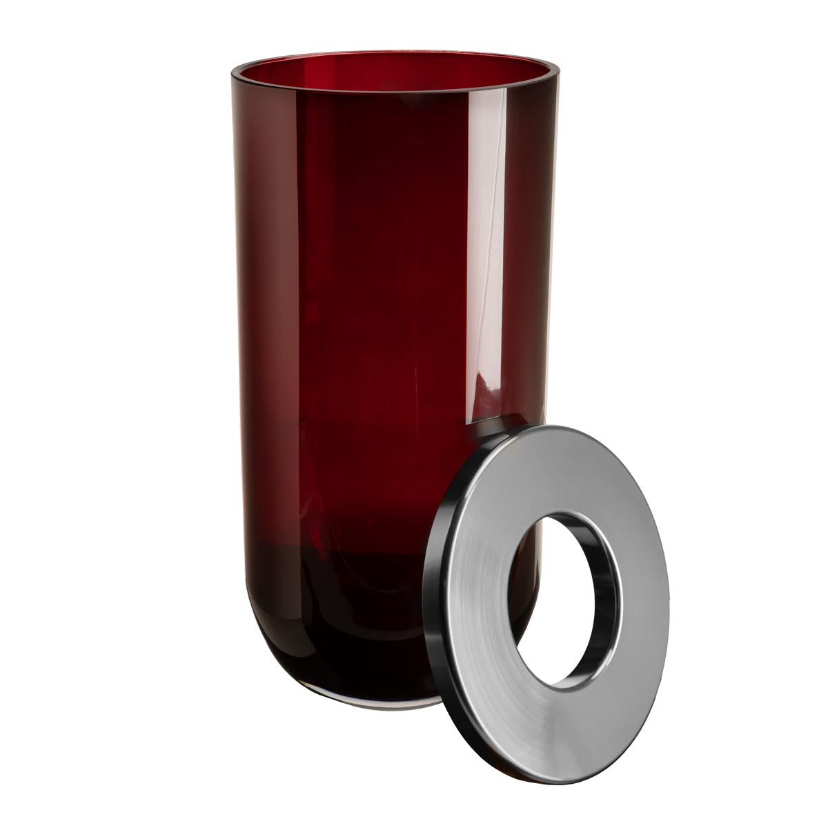 Duo glass vase, red and silver, 24 cm