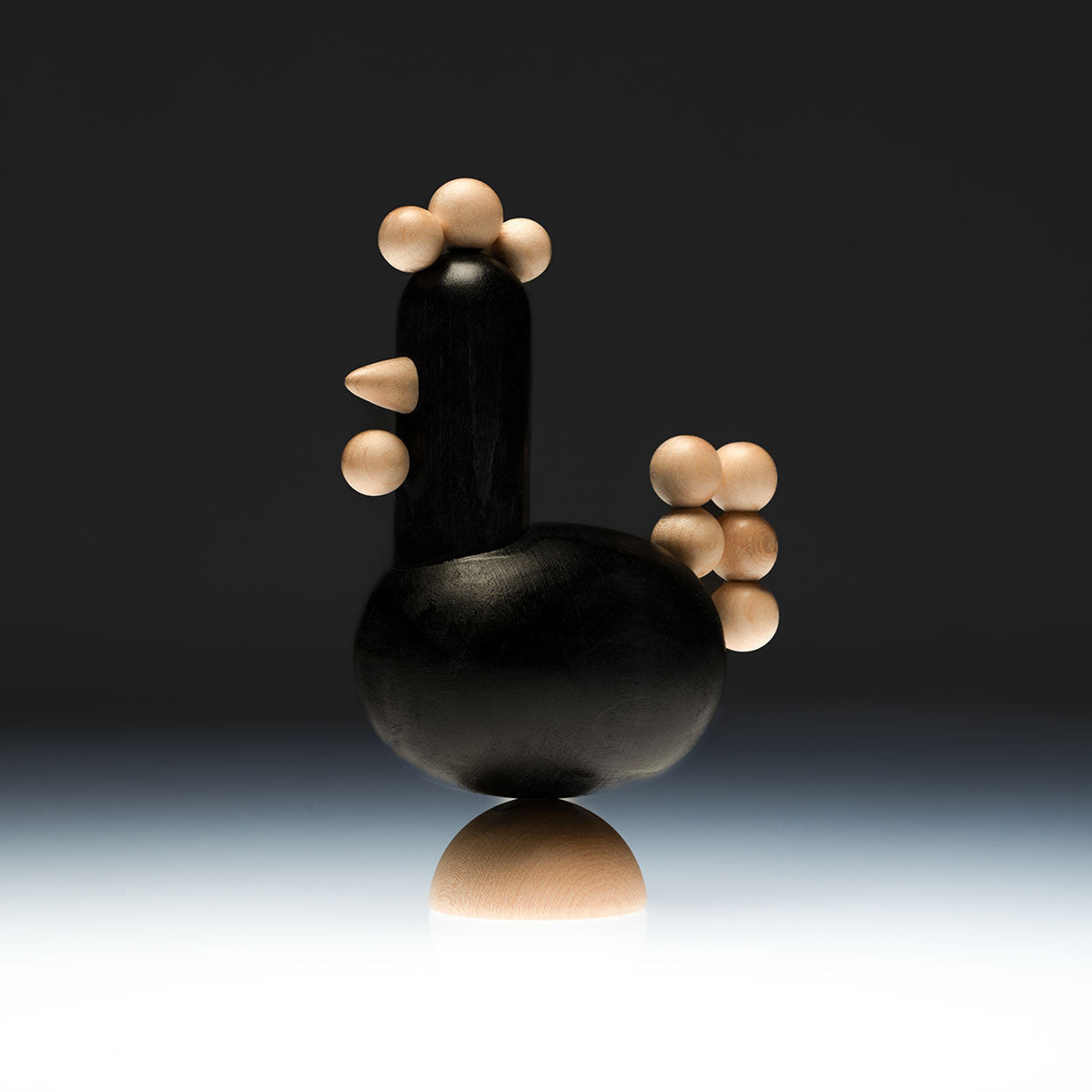 Cockerel sculpture, varnished wood and black
