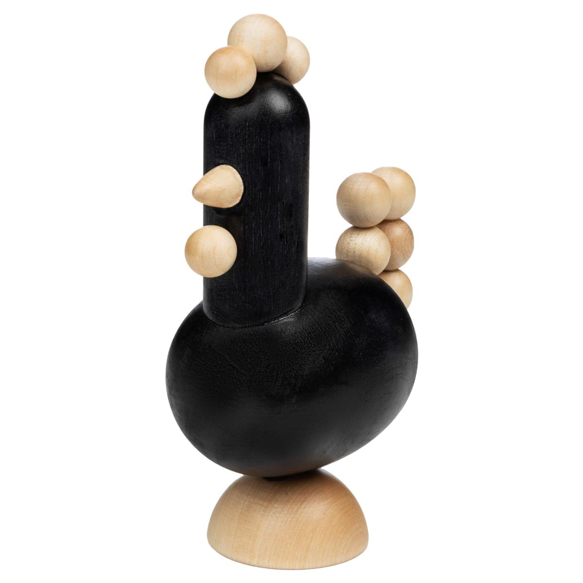 Cockerel sculpture, varnished wood and black