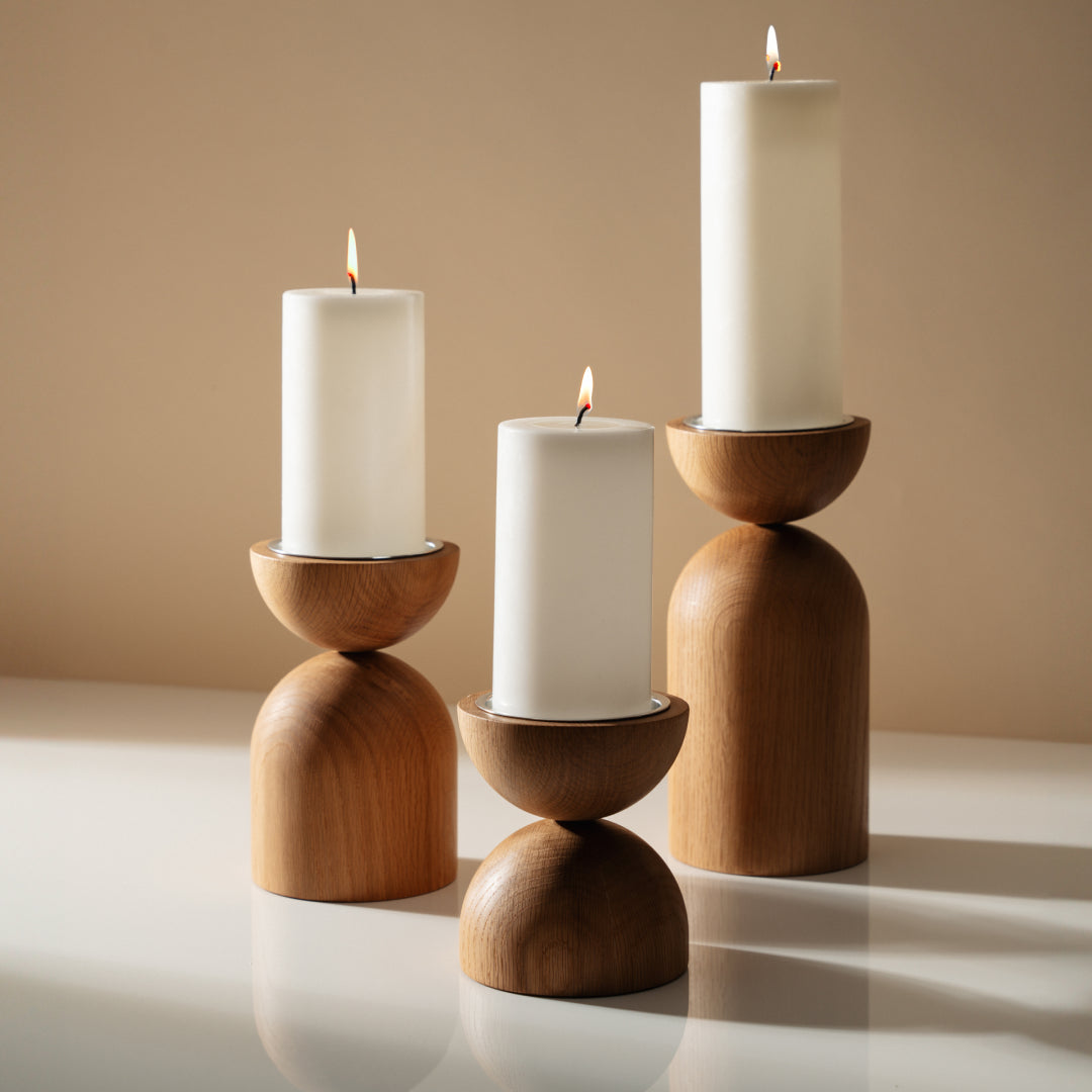 Duo candleholder, oak and silver, 12,5 cm