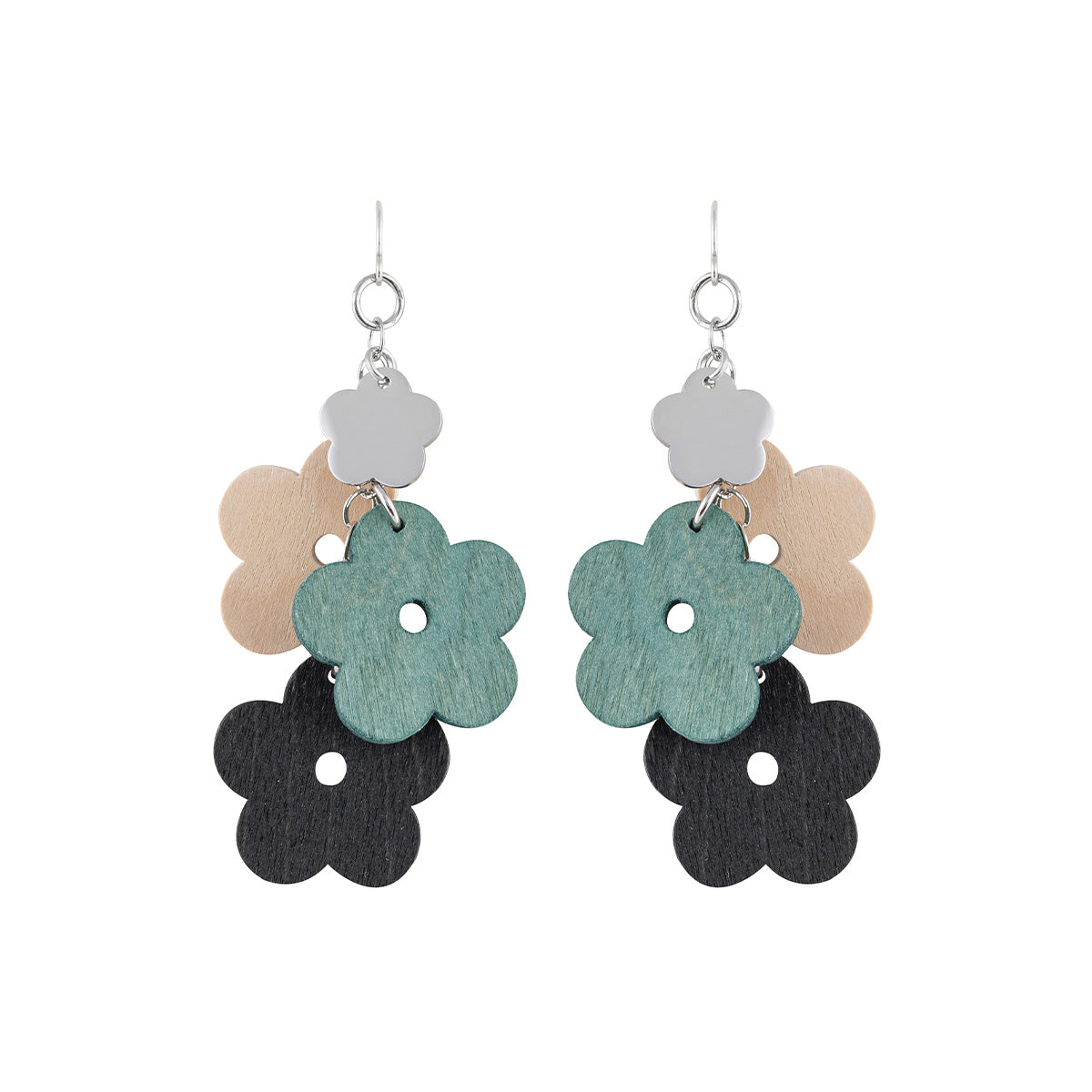 Kukkaniitty earrings, teal and black