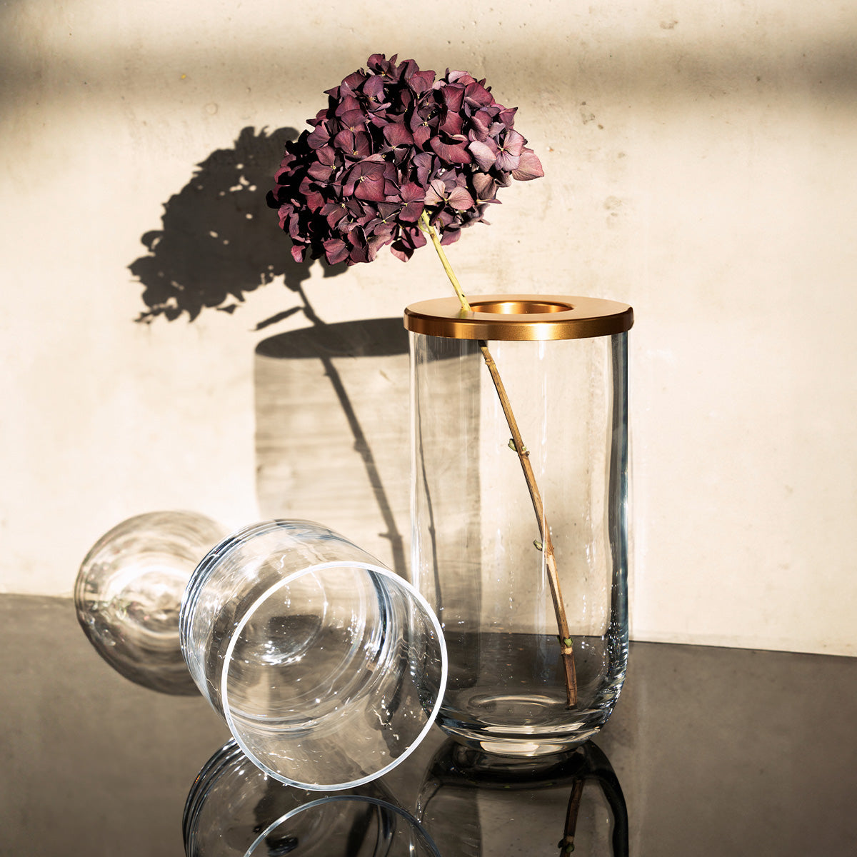 Duo glass vase, clear and gold, 16 cm