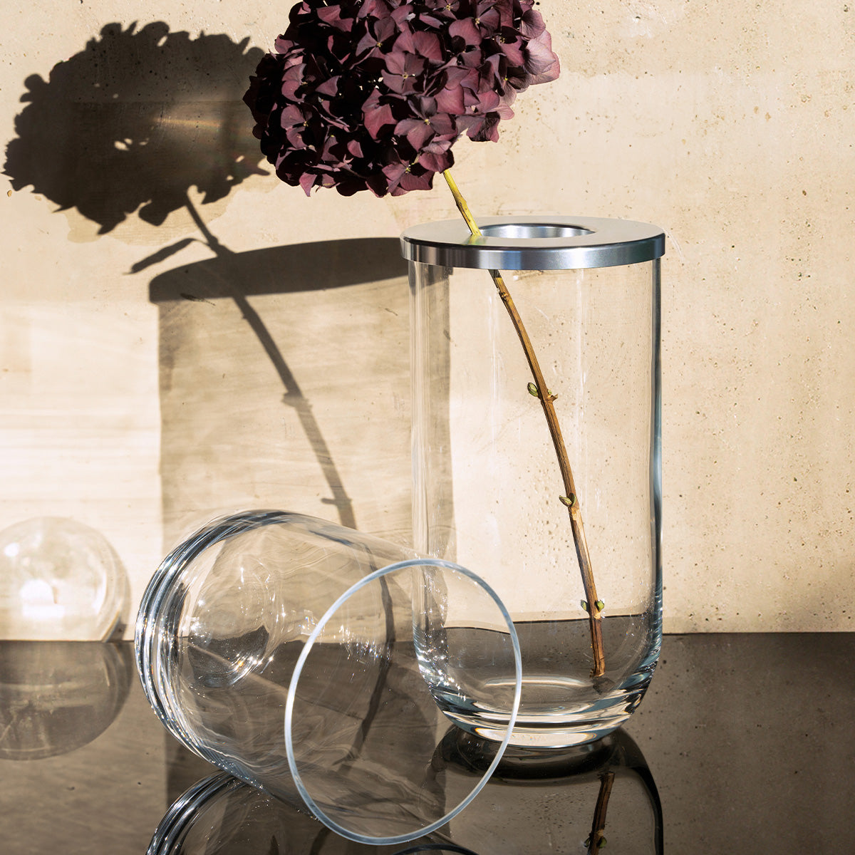 Duo glass vase, clear and silver, 16 cm